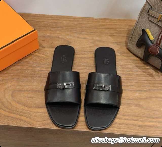 Top Grade Hermes Giulia sandal in Calfskin with Kelly Buckle H080759 Black 2026