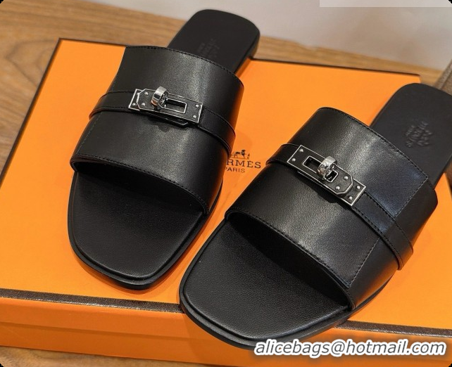 Top Grade Hermes Giulia sandal in Calfskin with Kelly Buckle H080759 Black 2026