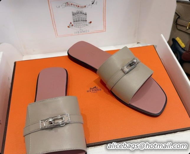 Buy Discount Hermes Giulia sandal in Calfskin with Kelly Buckle H080760 Light Grey 2026