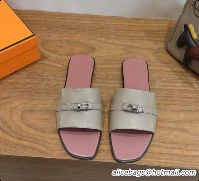 Buy Discount Hermes Giulia sandal in Calfskin with Kelly Buckle H080760 Light Grey 2026