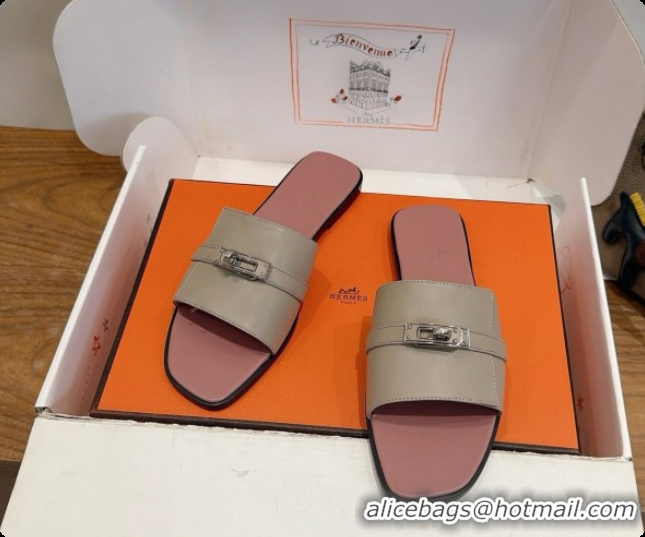 Buy Discount Hermes Giulia sandal in Calfskin with Kelly Buckle H080760 Light Grey 2026