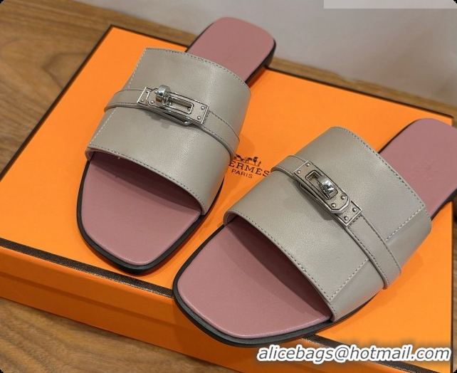 Buy Discount Hermes Giulia sandal in Calfskin with Kelly Buckle H080760 Light Grey 2026