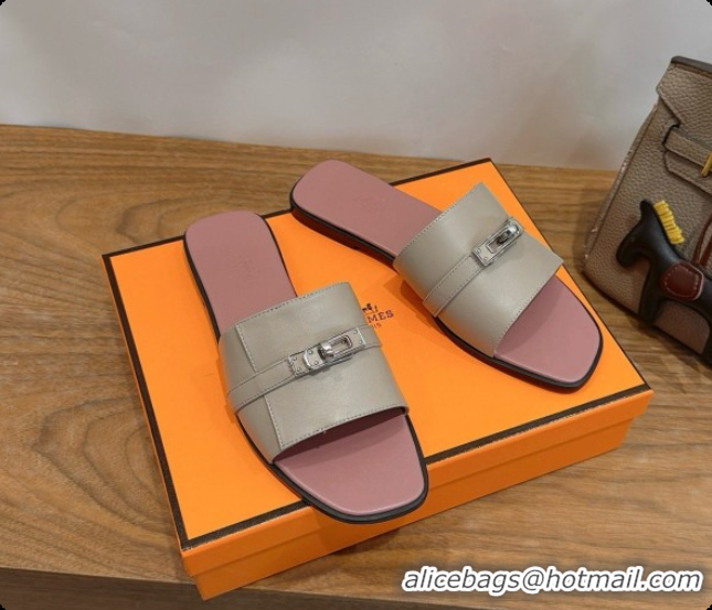 Buy Discount Hermes Giulia sandal in Calfskin with Kelly Buckle H080760 Light Grey 2026