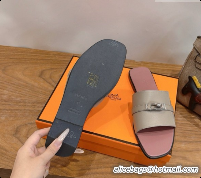 Buy Discount Hermes Giulia sandal in Calfskin with Kelly Buckle H080760 Light Grey 2026