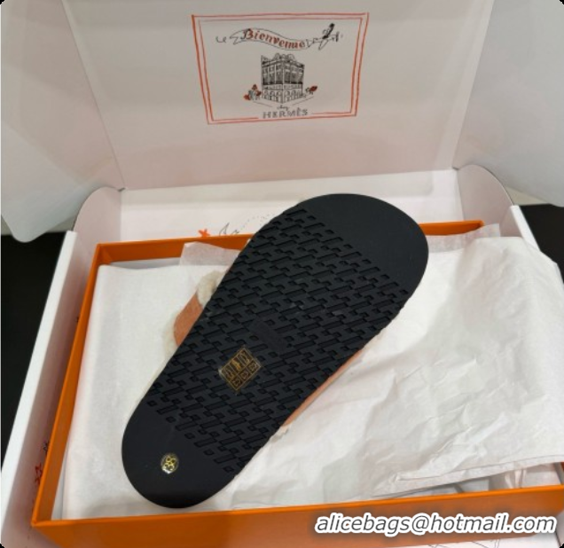 Stylish Hermes Chypre Flat Slides Sandal in Suede and Shearling H082021 Light Brown 2026