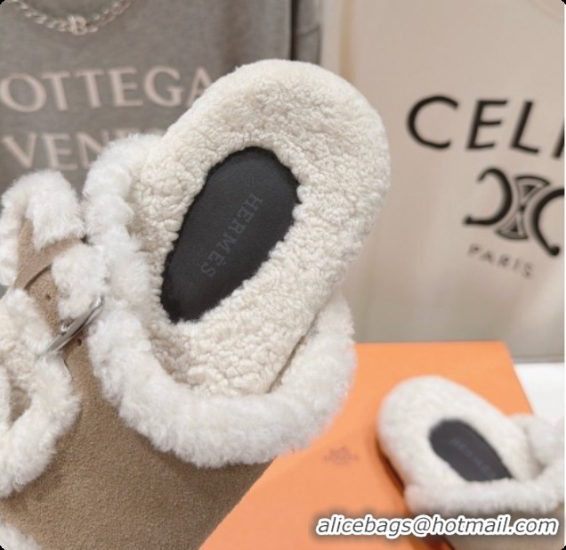 Purchase Hermes Suede Slides Sandals with Fur H082035 Beige 2026