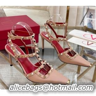 Good Quality Valentino Rockstud Kidskin Pumps 100MM 6080357 Nude Pink 2026