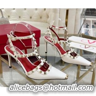 Grade Quality Valentino Rockstud Kidskin Pumps 100MM 6080357 White 2026