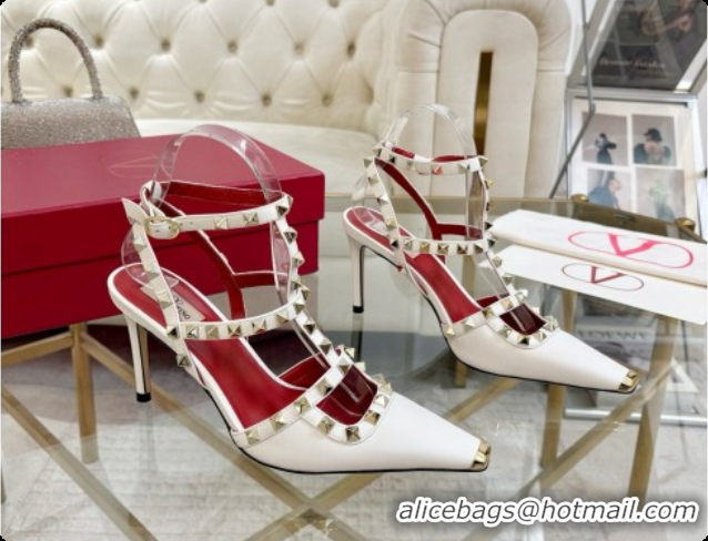 Grade Quality Valentino Rockstud Kidskin Pumps 100MM 6080357 White 2026