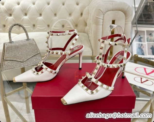Grade Quality Valentino Rockstud Kidskin Pumps 100MM 6080357 White 2026