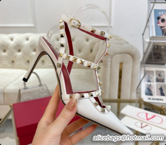 Grade Quality Valentino Rockstud Kidskin Pumps 100MM 6080357 White 2026
