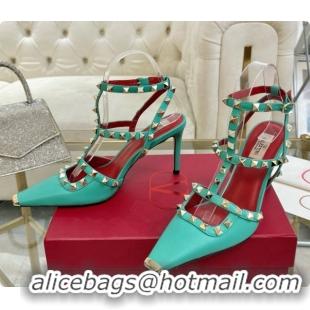 Good Quality Valentino Rockstud Kidskin Pumps 100MM 6080357 Green 2026