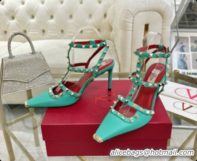 Good Quality Valentino Rockstud Kidskin Pumps 100MM 6080357 Green 2026