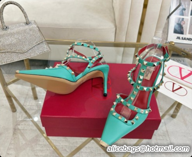 Good Quality Valentino Rockstud Kidskin Pumps 100MM 6080357 Green 2026