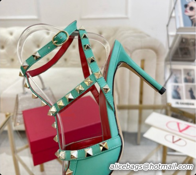 Good Quality Valentino Rockstud Kidskin Pumps 100MM 6080357 Green 2026