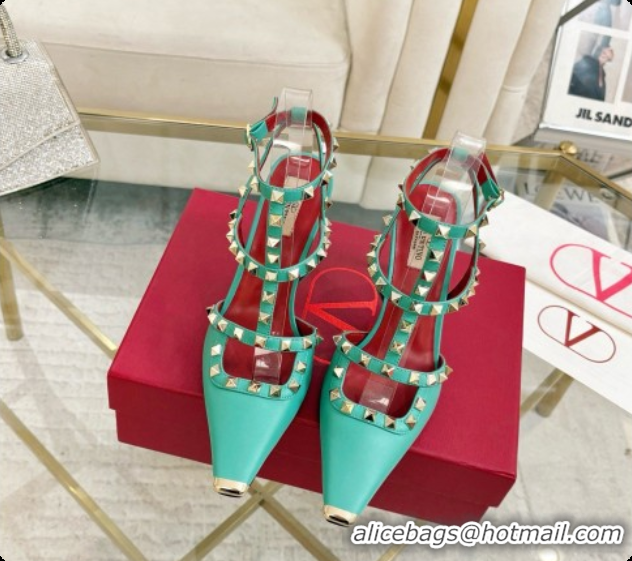 Good Quality Valentino Rockstud Kidskin Pumps 100MM 6080357 Green 2026
