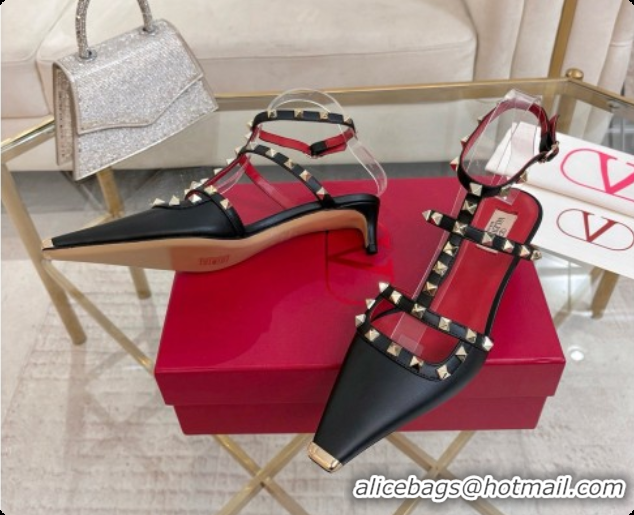Top Grade Valentino Rockstud Court Shoes In Kid Leather 40MM 6080358 Black 2026