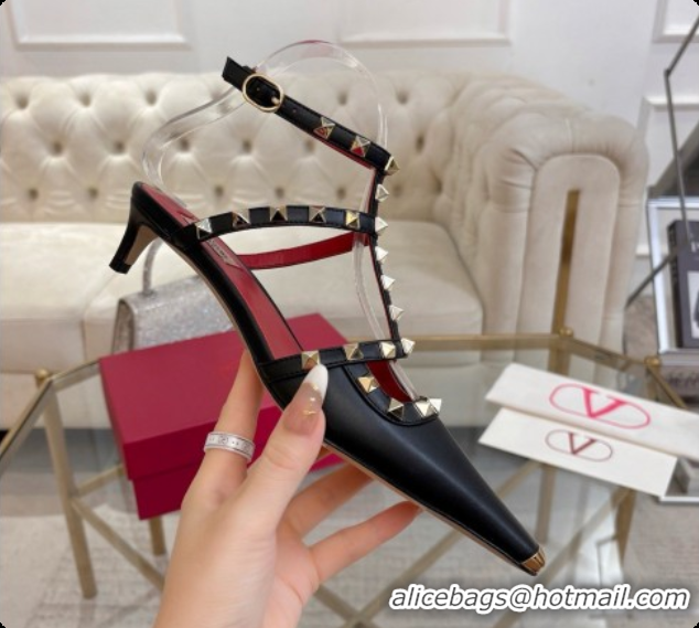 Top Grade Valentino Rockstud Court Shoes In Kid Leather 40MM 6080358 Black 2026