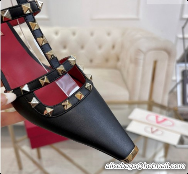 Top Grade Valentino Rockstud Court Shoes In Kid Leather 40MM 6080358 Black 2026
