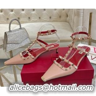 Best Grade Valentino Rockstud Court Shoes In Kid Leather 40MM 6080358 Nude Pink 2026