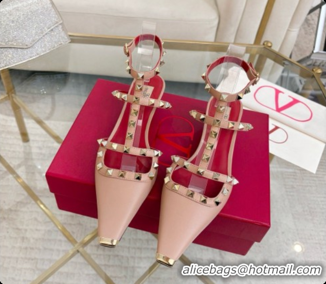 Best Grade Valentino Rockstud Court Shoes In Kid Leather 40MM 6080358 Nude Pink 2026