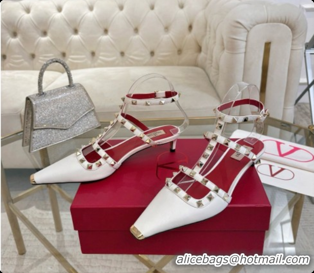 Unique Style Valentino Rockstud Court Shoes In Kid Leather 40MM 6080358 White 2026