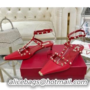 Classic Hot Valentino Rockstud Court Shoes In Kid Leather 40MM 6080358 Red 2026