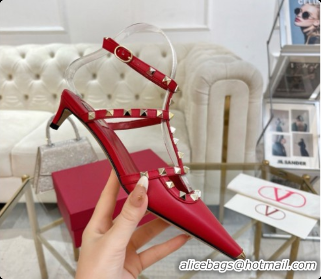 Classic Hot Valentino Rockstud Court Shoes In Kid Leather 40MM 6080358 Red 2026