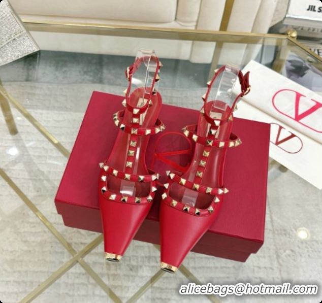 Classic Hot Valentino Rockstud Court Shoes In Kid Leather 40MM 6080358 Red 2026
