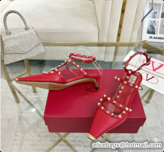 Classic Hot Valentino Rockstud Court Shoes In Kid Leather 40MM 6080358 Red 2026