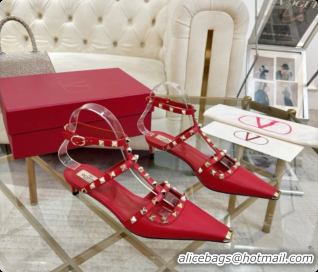 Classic Hot Valentino Rockstud Court Shoes In Kid Leather 40MM 6080358 Red 2026