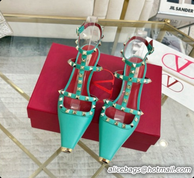 Shop Duplicate Valentino Rockstud Court Shoes In Kid Leather 40MM 6080358 Green 2026