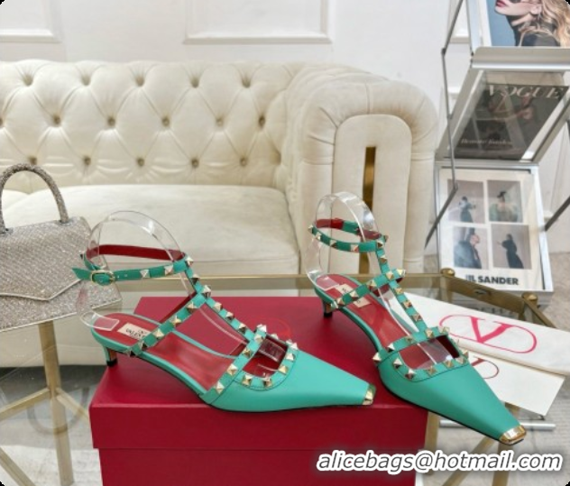 Shop Duplicate Valentino Rockstud Court Shoes In Kid Leather 40MM 6080358 Green 2026