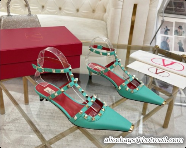 Shop Duplicate Valentino Rockstud Court Shoes In Kid Leather 40MM 6080358 Green 2026