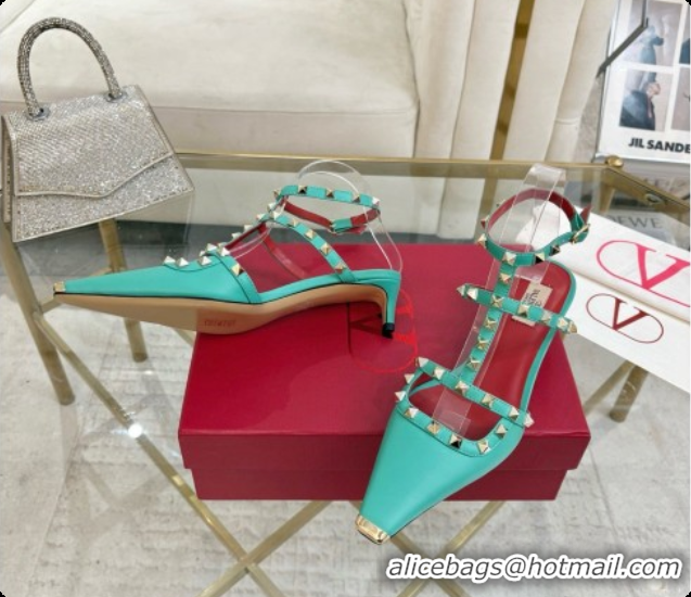 Shop Duplicate Valentino Rockstud Court Shoes In Kid Leather 40MM 6080358 Green 2026