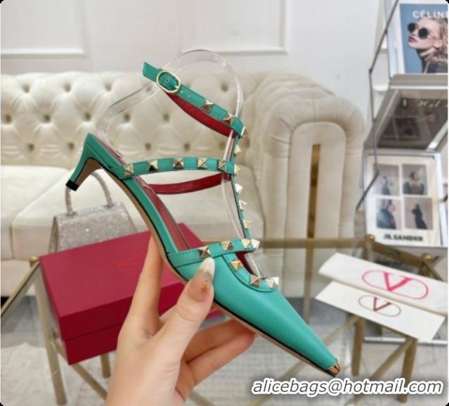 Shop Duplicate Valentino Rockstud Court Shoes In Kid Leather 40MM 6080358 Green 2026