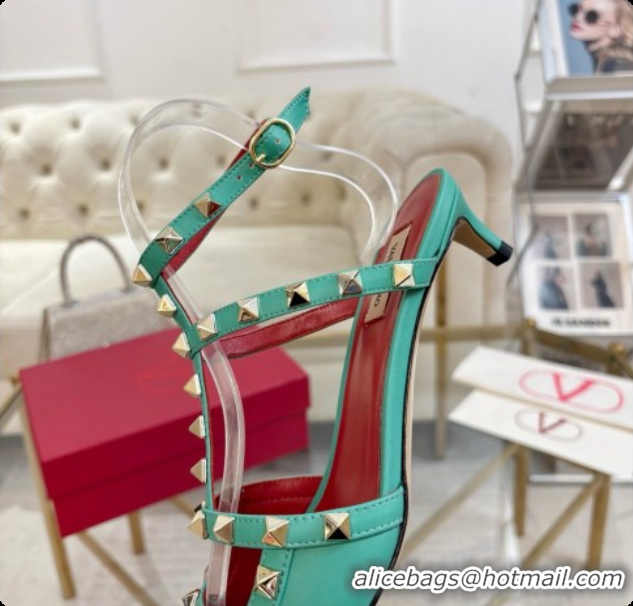 Shop Duplicate Valentino Rockstud Court Shoes In Kid Leather 40MM 6080358 Green 2026