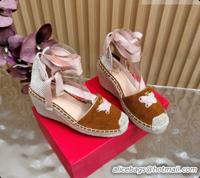 Buy Discount Valentino Suede Espadrilles Wedge V081429 Brown 2026