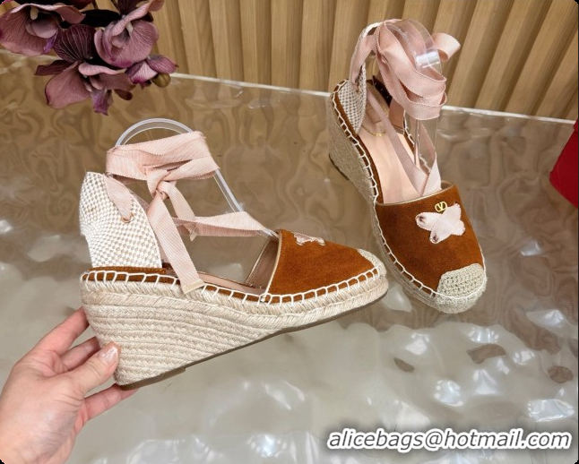 Buy Discount Valentino Suede Espadrilles Wedge V081429 Brown 2026