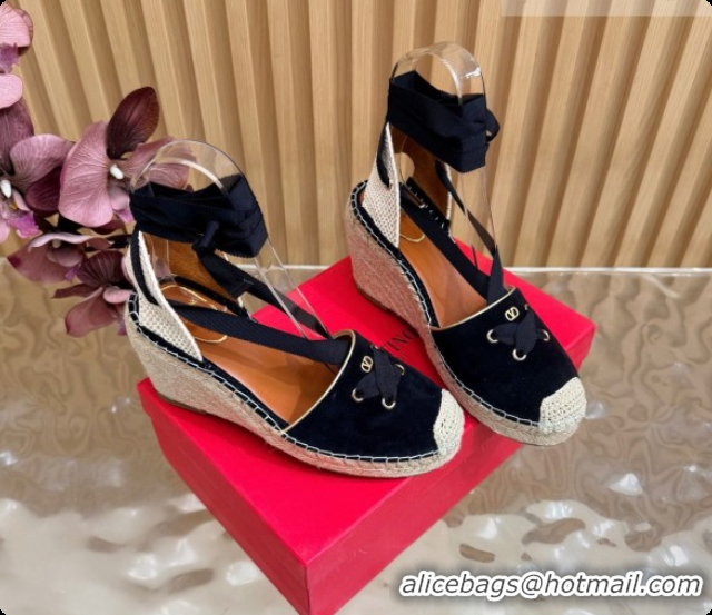 Sophisticated Valentino Suede Espadrilles Wedge V081430 Black 2026