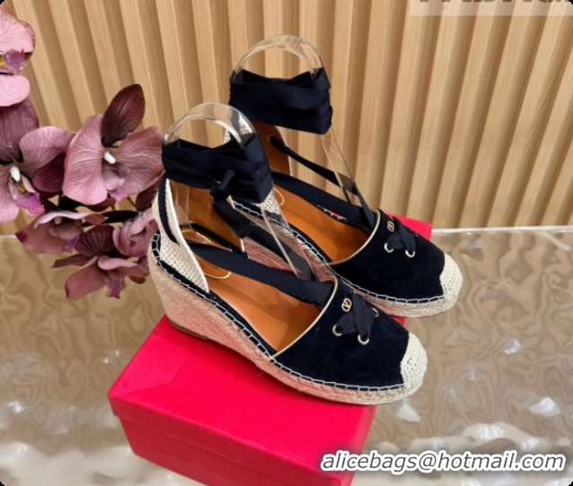 Sophisticated Valentino Suede Espadrilles Wedge V081430 Black 2026