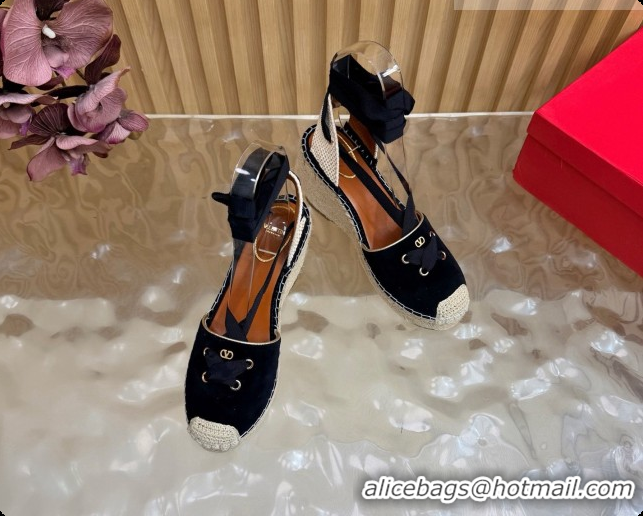Sophisticated Valentino Suede Espadrilles Wedge V081430 Black 2026