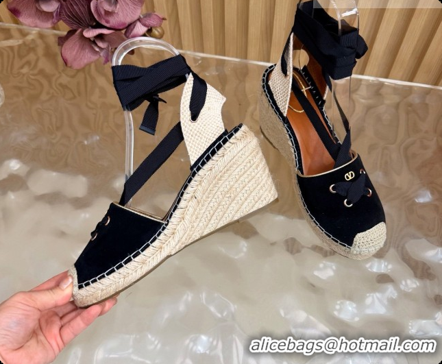 Sophisticated Valentino Suede Espadrilles Wedge V081430 Black 2026