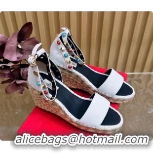 Pretty Style Valentino Rockstud Double Wedge Sandal in Suede White 6081435