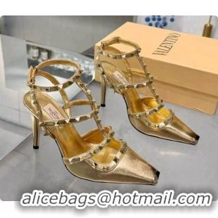 Charming Valentino Rockstud Kidskin Pumps 100MM V081450 Gold 2026