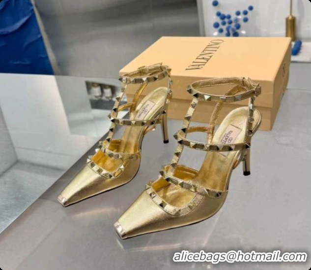 Charming Valentino Rockstud Kidskin Pumps 100MM V081450 Gold 2026