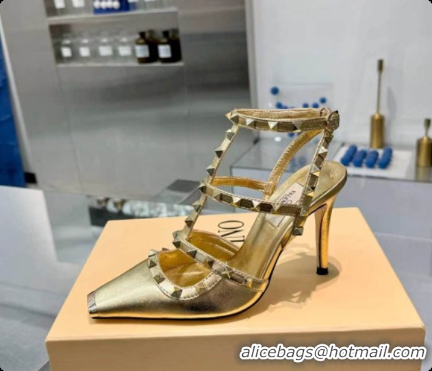 Charming Valentino Rockstud Kidskin Pumps 100MM V081450 Gold 2026