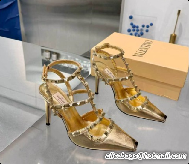 Charming Valentino Rockstud Kidskin Pumps 100MM V081450 Gold 2026