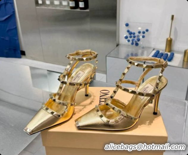 Charming Valentino Rockstud Kidskin Pumps 100MM V081450 Gold 2026