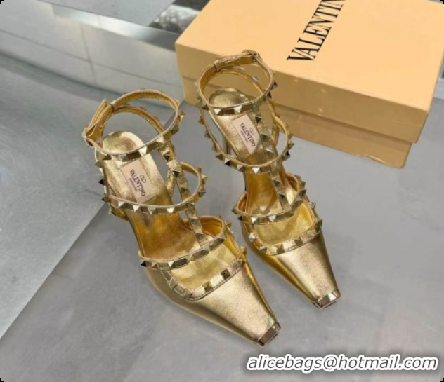 Charming Valentino Rockstud Kidskin Pumps 100MM V081450 Gold 2026